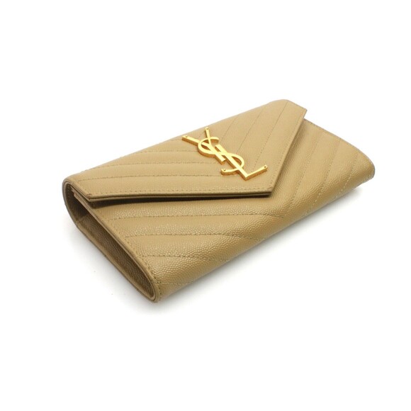 Saint Laurent Monogram Flap Wallet Beige Matelasse Chevron Beige Leather YSL - Picture 2 of 10